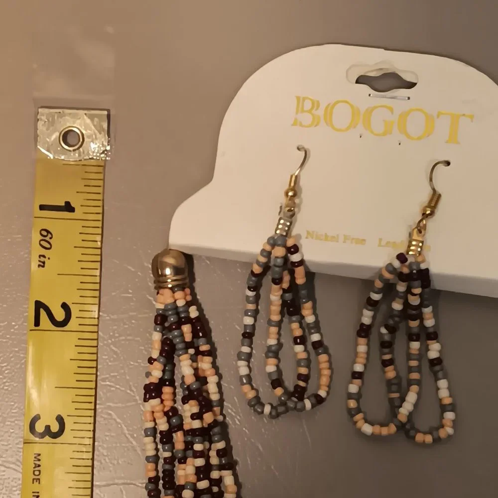 Bogot multicolor seed bead matching jewelry set tassel necklace & earrings - NWT